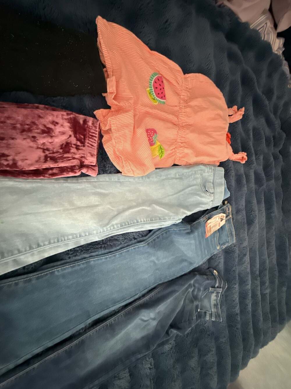 3 pair jeans, 2 leggings and one jumper various designers